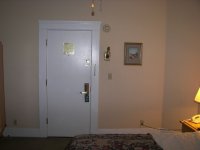Shot of the door - The door had unexplained EMF spikes to 3.0 and there was no real explanation of how this could radiate out in the form it did - There were a number of strange events during my stay, including the bed shaking twice during the night with no explanation.